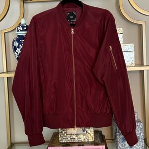Burgundy Forever 21 Iris bomber outerwear jacket with rose gold zipper - Size L